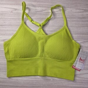 Pro-Fit Seamless Sports Bra L Neon Green Ribbed Racerback Moisture Wicking NWT